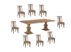 Nine Piece Brown Solid Wood Dining Set with Eight Chairs