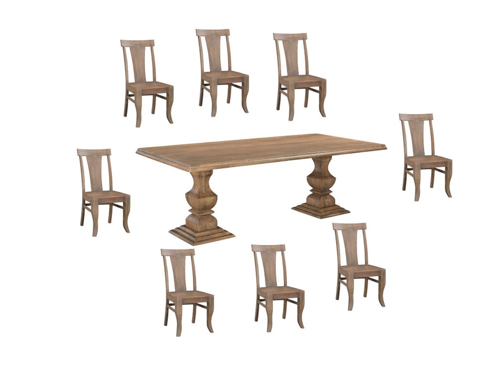 Nine Piece Brown Solid Wood Dining Set with Eight Chairs