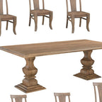 Nine Piece Brown Solid Wood Dining Set with Eight Chairs