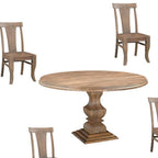 Five Piece Brown Round Solid Wood Dining Set with Four Chairs