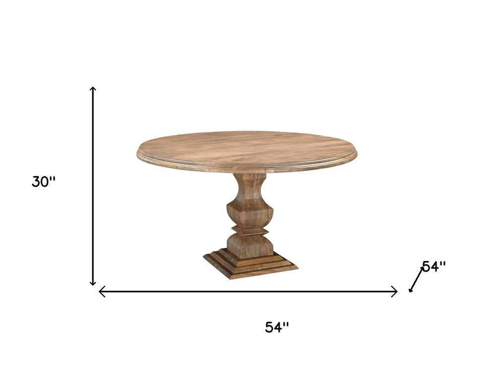 Five Piece Brown Round Solid Wood Dining Set with Four Chairs