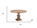 Five Piece Brown Round Solid Wood Dining Set with Four Chairs