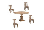 Five Piece Brown Round Solid Wood Dining Set with Four Chairs