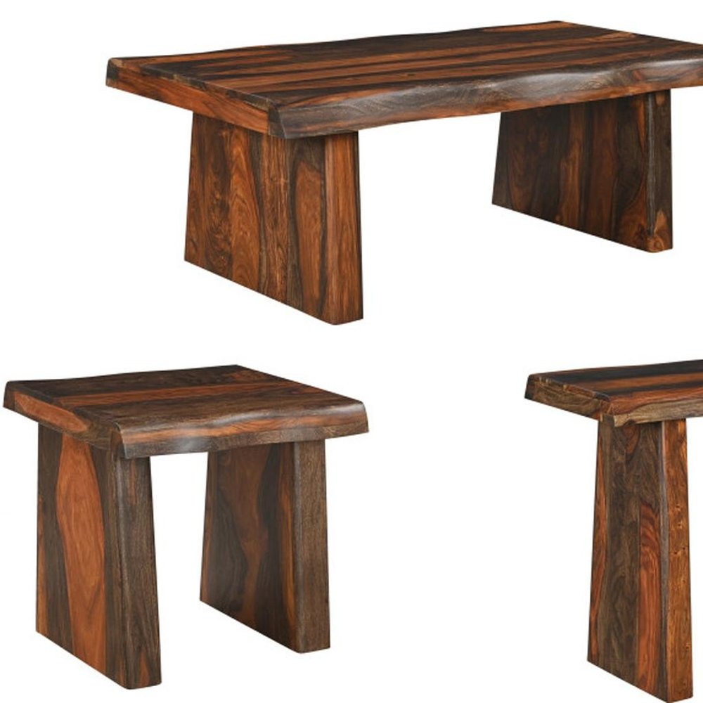 Set of Three Brown Solid Wood Sled Furniture Set
