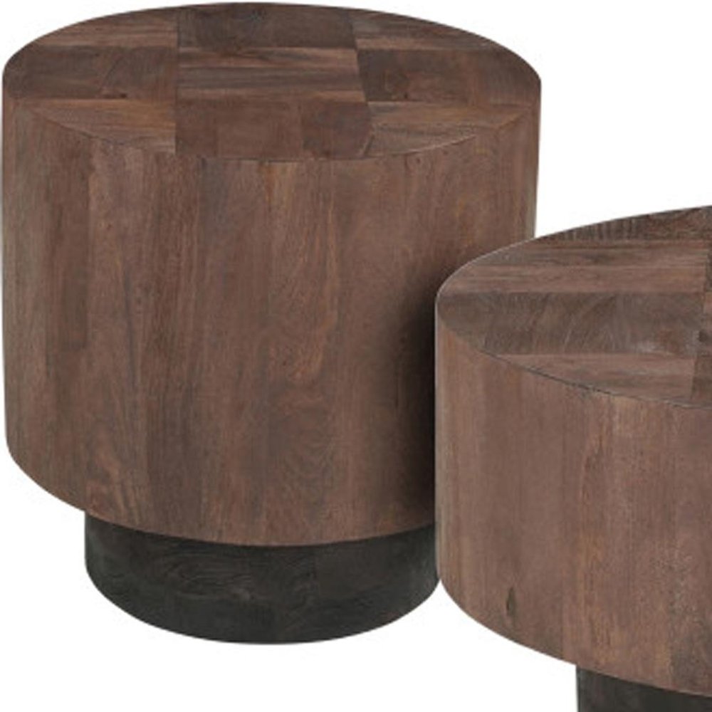Set of Two Brown Solid Wood Round Pedestal Furniture Set