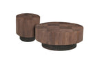 Set of Two Brown Solid Wood Round Pedestal Furniture Set