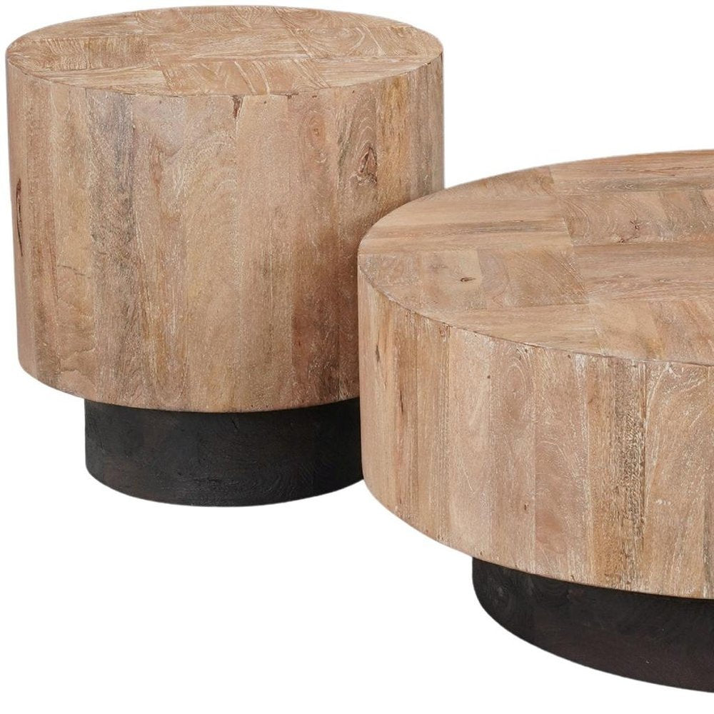 Set of Two Brown Solid Wood Round Pedestal Furniture Set