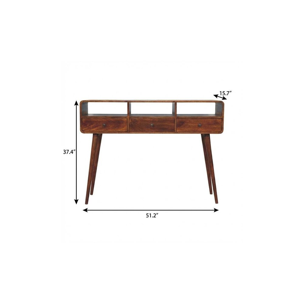 51" Chestnut Solid Wood Console Table With Three Shelves And Three Drawers
