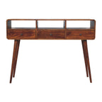 51" Chestnut Solid Wood Console Table With Three Shelves And Three Drawers