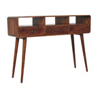 51" Chestnut Solid Wood Console Table With Three Shelves And Three Drawers