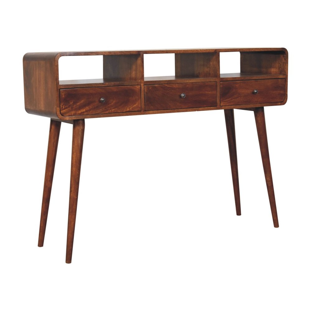51" Chestnut Solid Wood Console Table With Three Shelves And Three Drawers