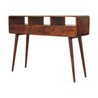51" Chestnut Solid Wood Console Table With Three Shelves And Three Drawers