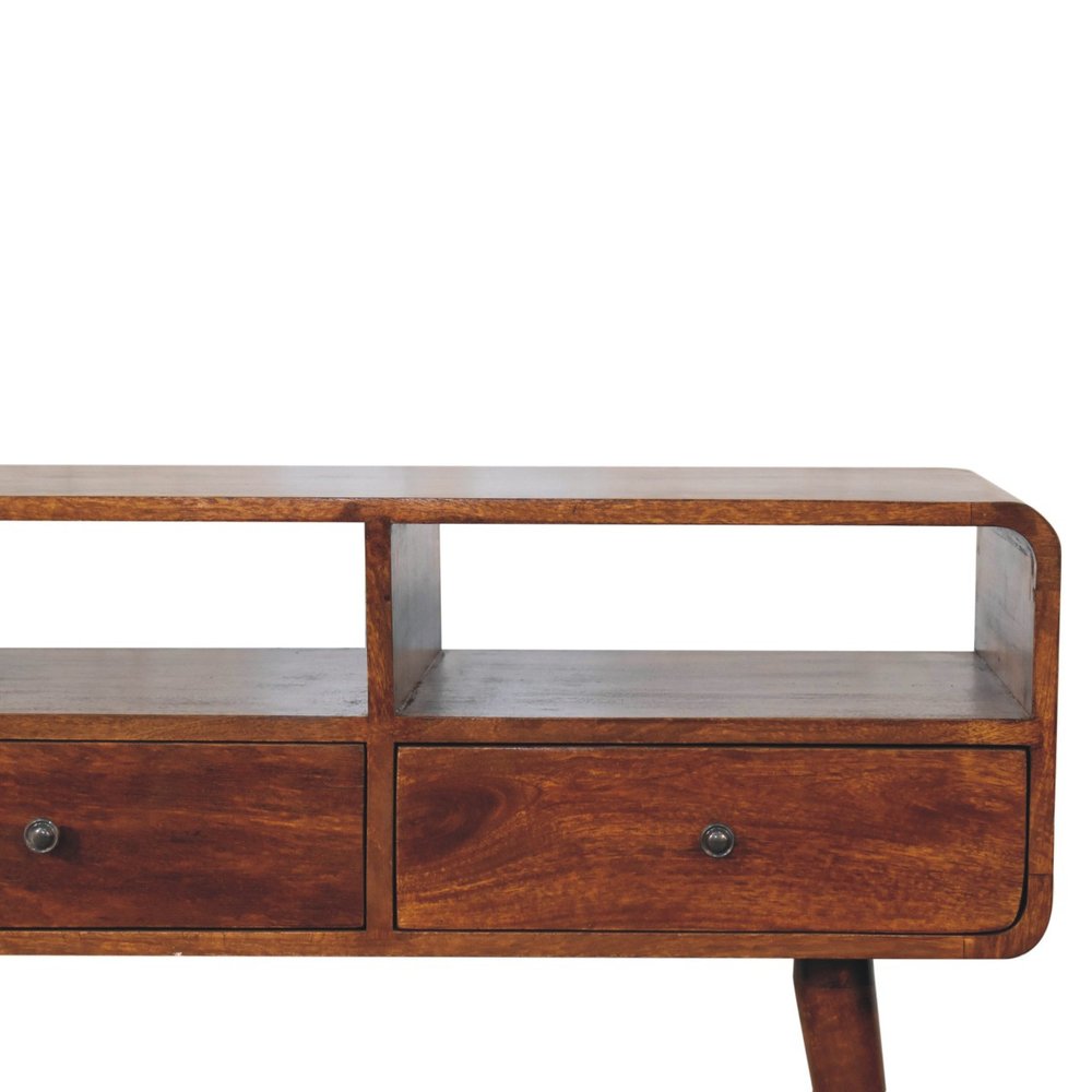 51" Chestnut Solid Wood Console Table With Three Shelves And Three Drawers