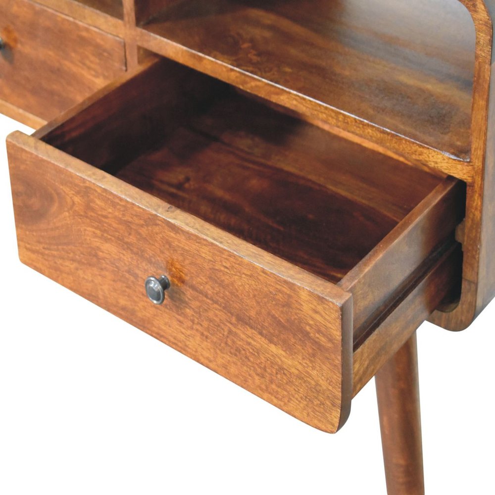 51" Chestnut Solid Wood Console Table With Three Shelves And Three Drawers