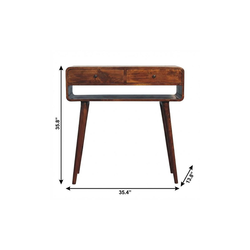35" Chestnut Solid Wood Console Table With Shelf And Two Drawers