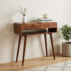 35" Chestnut Solid Wood Console Table With Shelf And Two Drawers