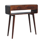 35" Chestnut Solid Wood Console Table With Shelf And Two Drawers