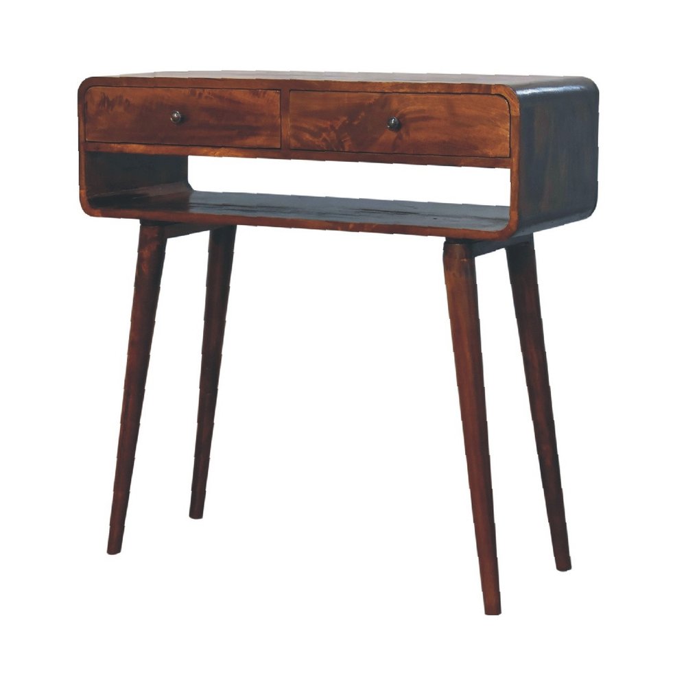 35" Chestnut Solid Wood Console Table With Shelf And Two Drawers