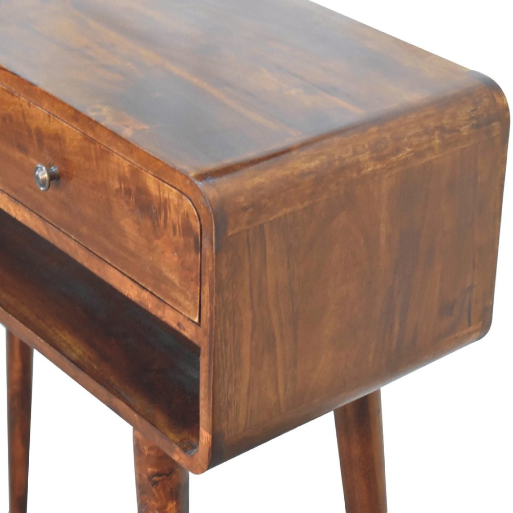 35" Chestnut Solid Wood Console Table With Shelf And Two Drawers