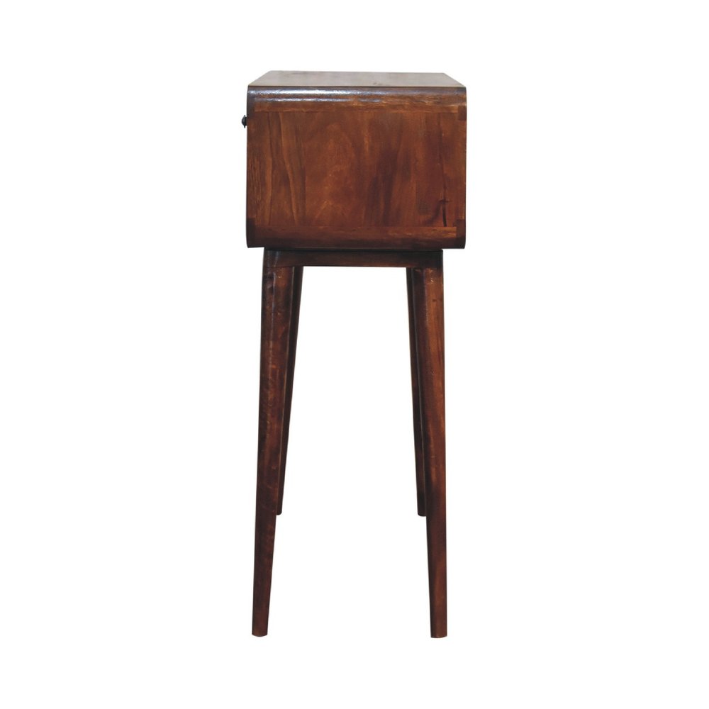 35" Chestnut Solid Wood Console Table With Shelf And Two Drawers