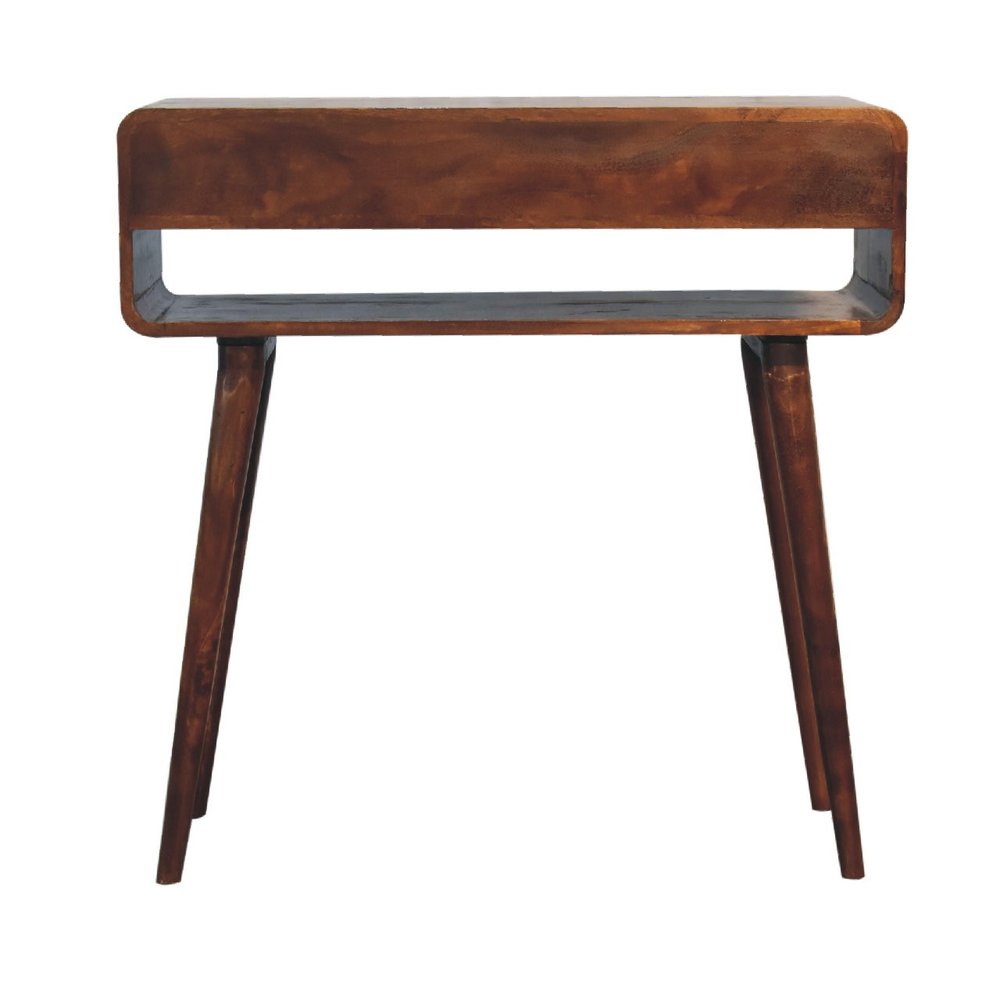 35" Chestnut Solid Wood Console Table With Shelf And Two Drawers