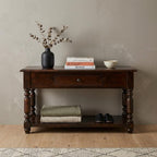 34" Brown Solid Wood Console Table With Shelf And Drawer