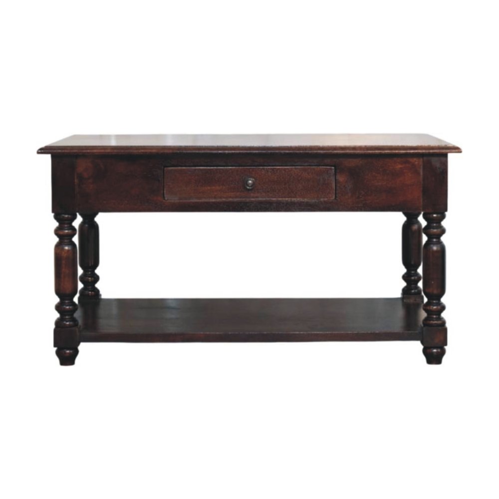 34" Brown Solid Wood Console Table With Shelf And Drawer