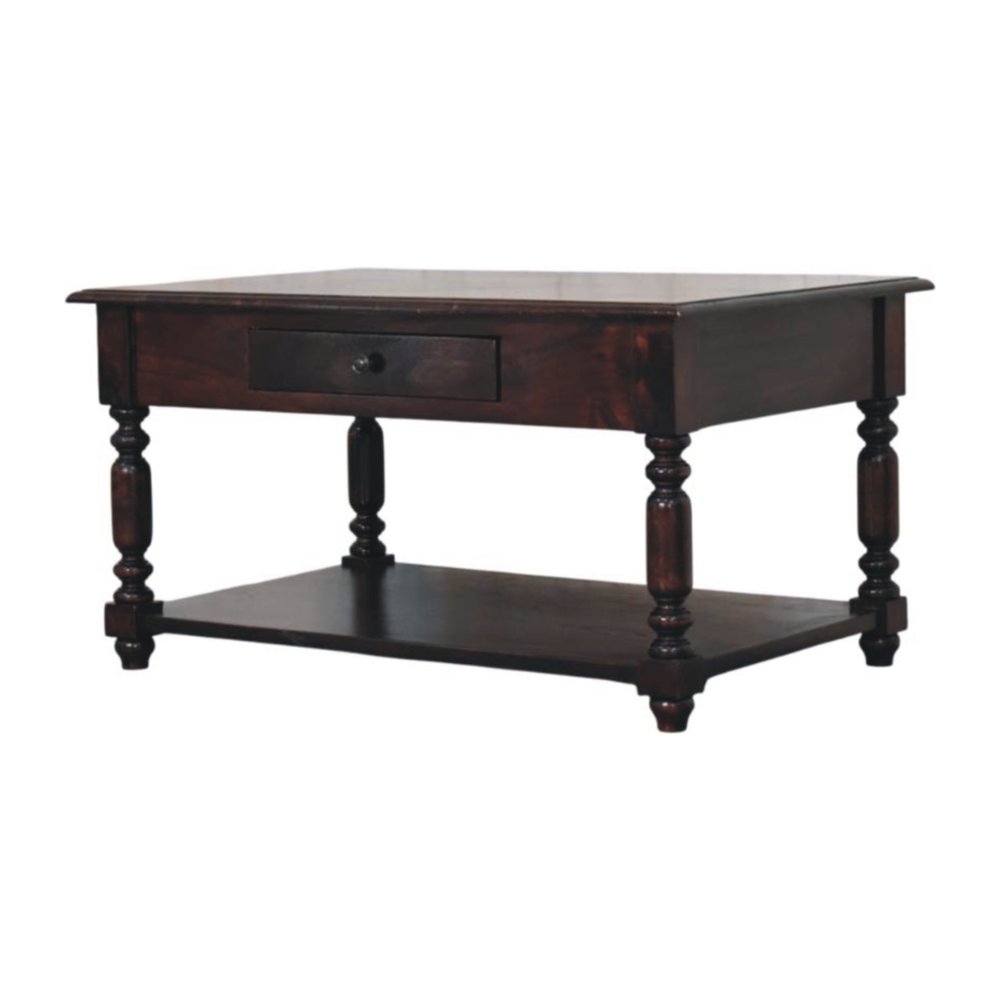 34" Brown Solid Wood Console Table With Shelf And Drawer