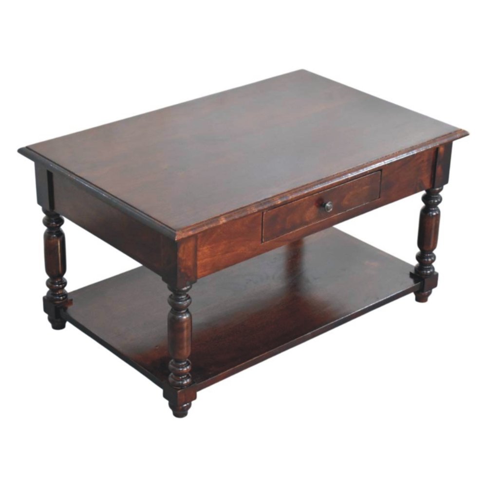 34" Brown Solid Wood Console Table With Shelf And Drawer