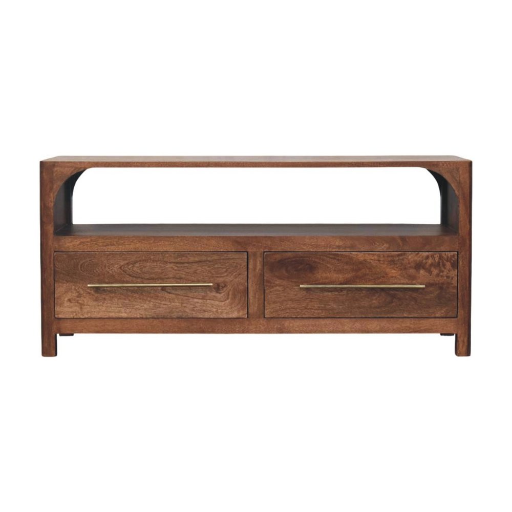 43" Brown Solid Wood Console Table With Shelf And Two Drawers
