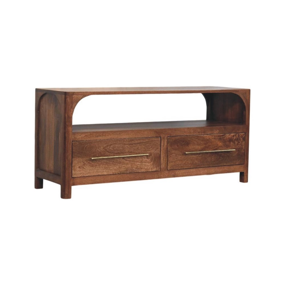 43" Brown Solid Wood Console Table With Shelf And Two Drawers