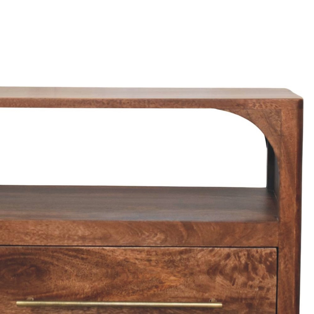 43" Brown Solid Wood Console Table With Shelf And Two Drawers