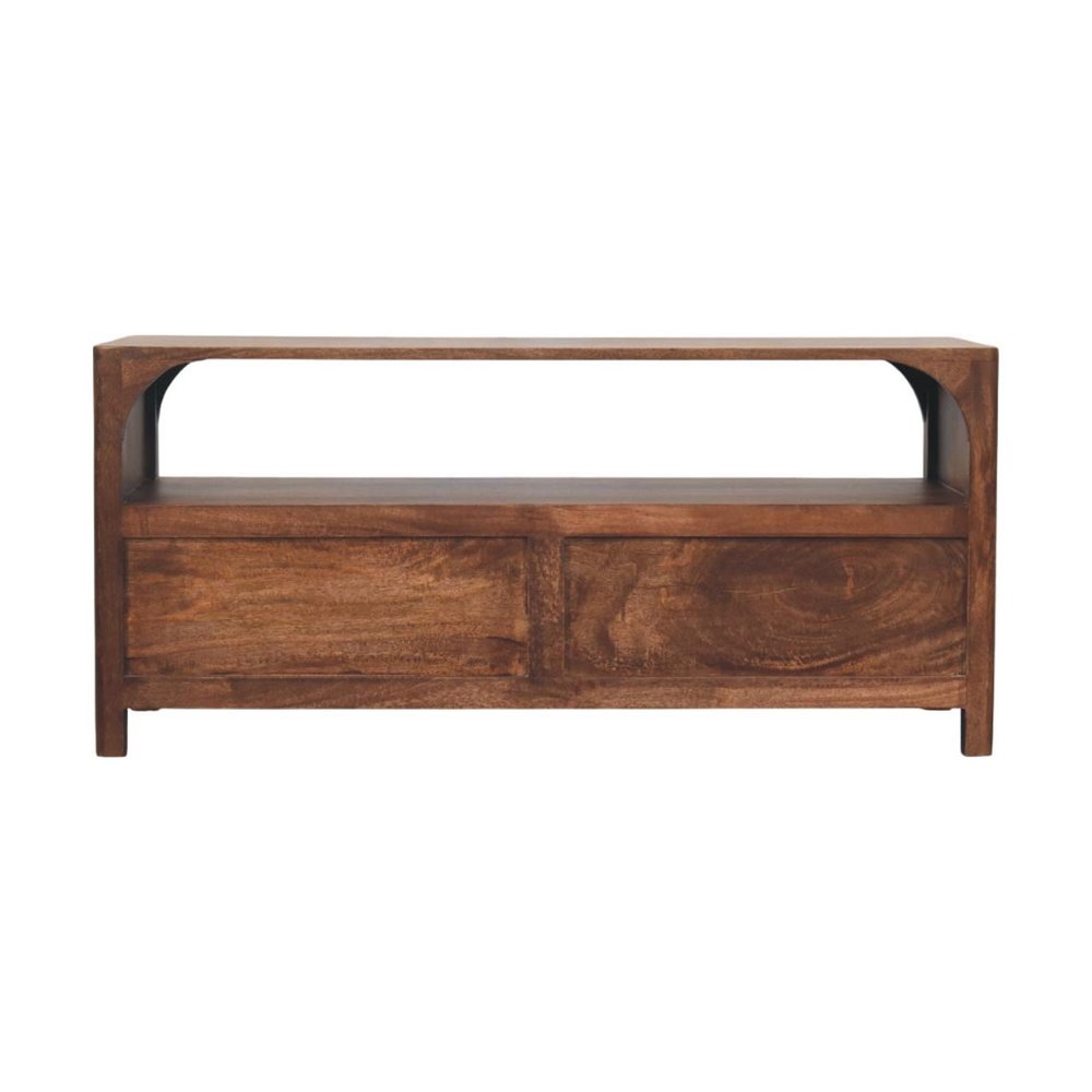 43" Brown Solid Wood Console Table With Shelf And Two Drawers