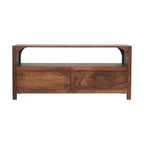 43" Brown Solid Wood Console Table With Shelf And Two Drawers