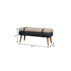 35" Beige Olive Green And Brown Boucle Genuine Leather And Solid Wood Upholstered Bench