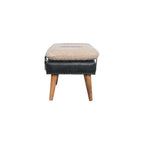 35" Beige Olive Green And Brown Boucle Genuine Leather And Solid Wood Upholstered Bench