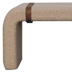 35" Beige and Brown Boucle and Leather Upholstered Bench