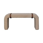 35" Beige and Brown Boucle and Leather Upholstered Bench