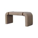 35" Beige and Brown Boucle and Leather Upholstered Bench
