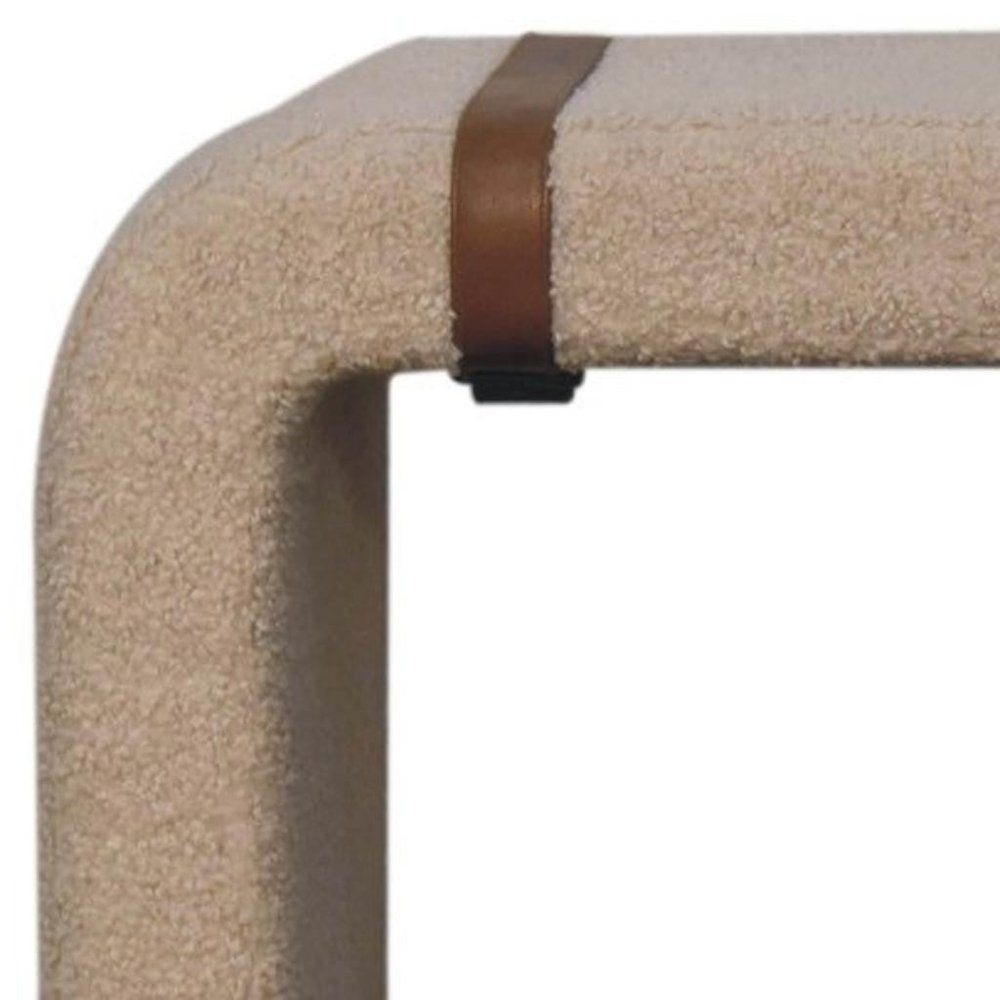 35" Beige and Brown Boucle and Leather Upholstered Bench