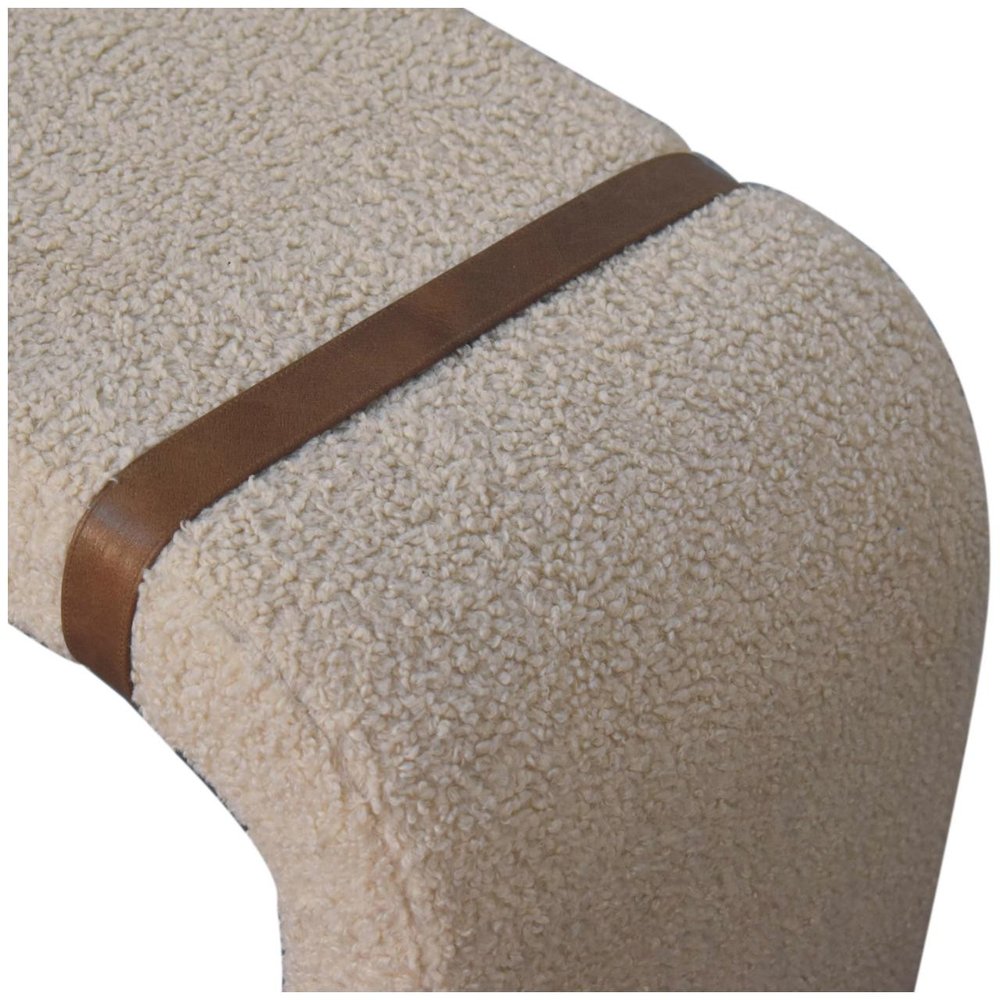35" Beige and Brown Boucle and Leather Upholstered Bench