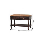35" Tan and Dark Brown Genuine Leather and Solid Wood Upholstered Storage Bench With Drawers And Shelves