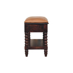 35" Tan and Dark Brown Genuine Leather and Solid Wood Upholstered Storage Bench With Drawers And Shelves