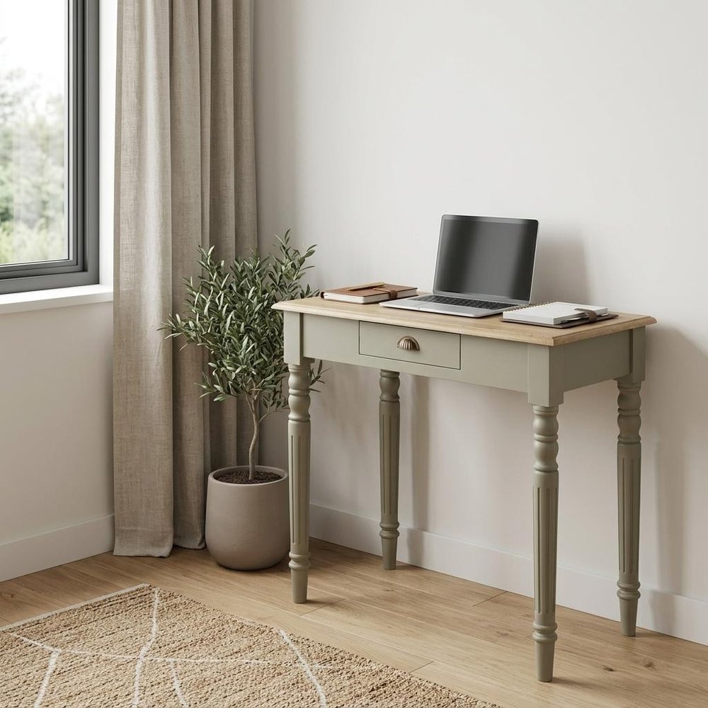 32" Oak and Gray Solid Wood Writing Desk