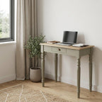 32" Oak and Gray Solid Wood Writing Desk