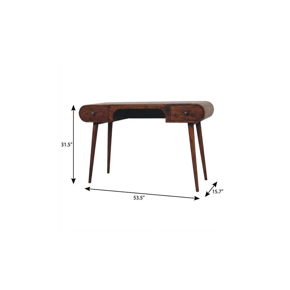54" Brown Solid Wood Writing Desk With Two Drawers
