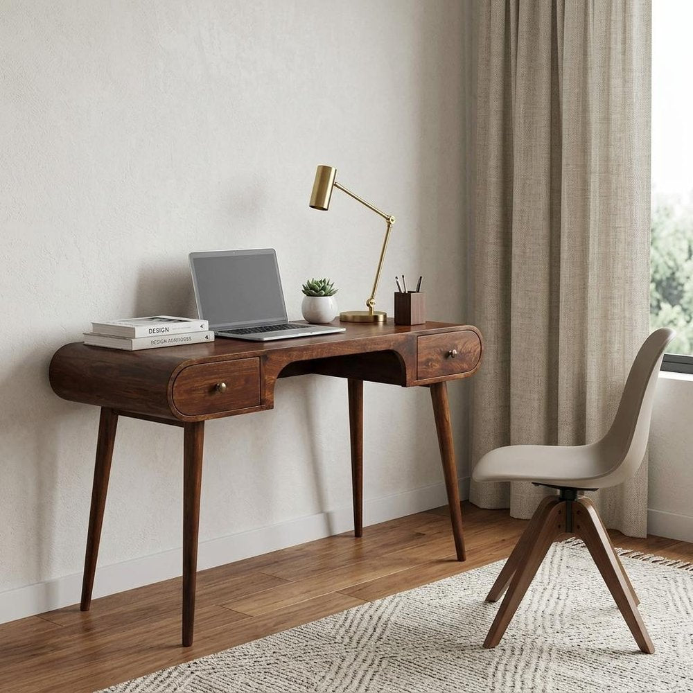 54" Brown Solid Wood Writing Desk With Two Drawers