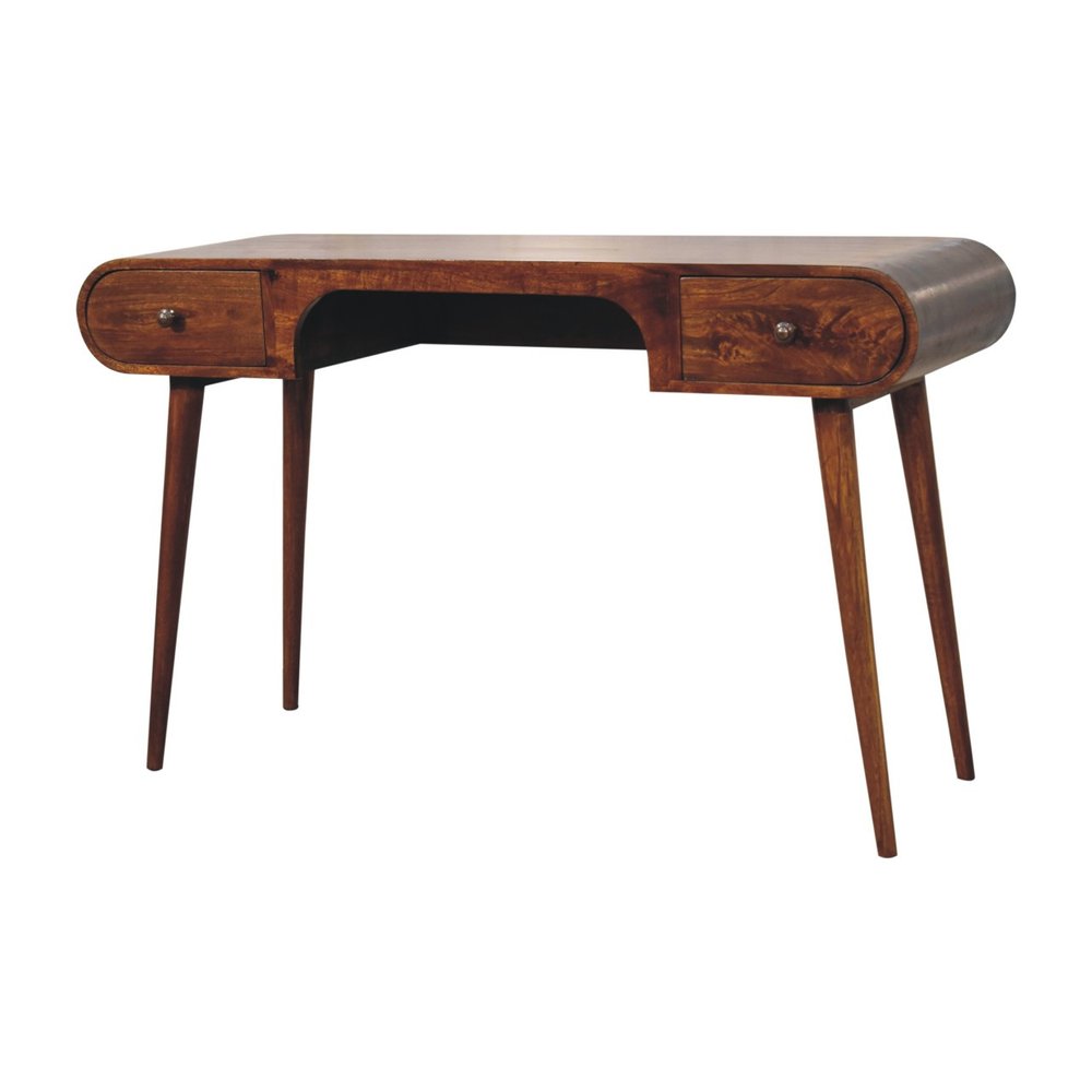 54" Brown Solid Wood Writing Desk With Two Drawers