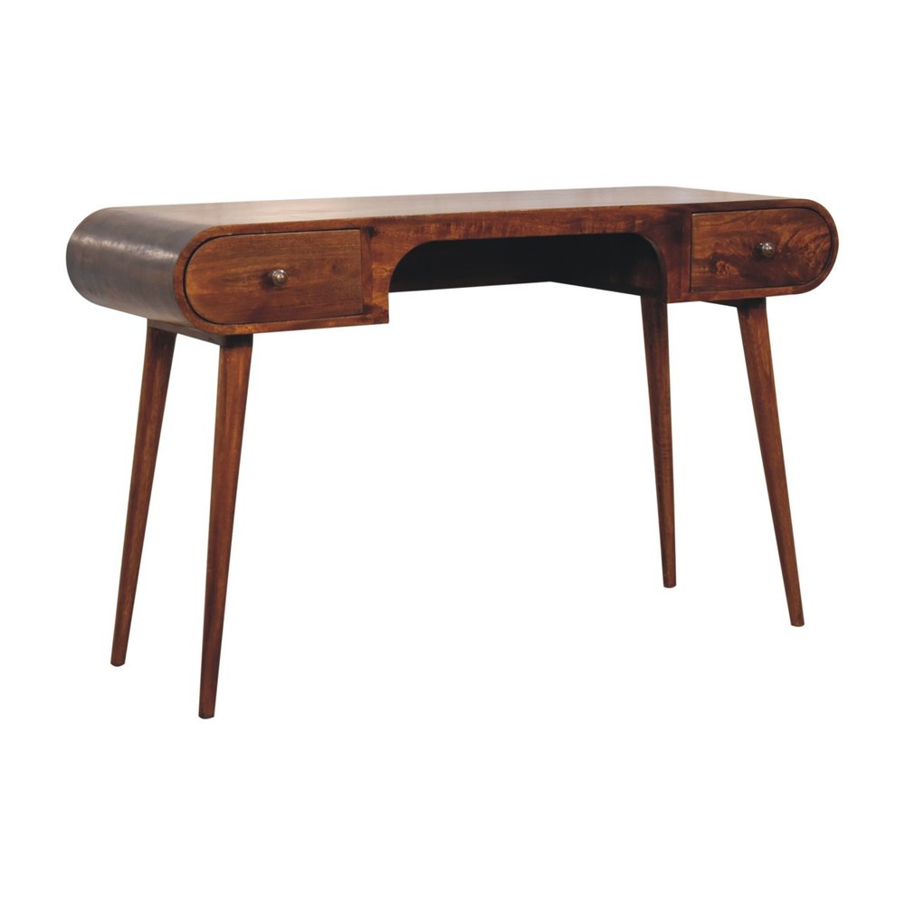 54" Brown Solid Wood Writing Desk With Two Drawers