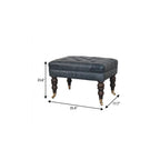 35" Teal Blue Brass And Brown Rolling Leather Tufted Ottoman